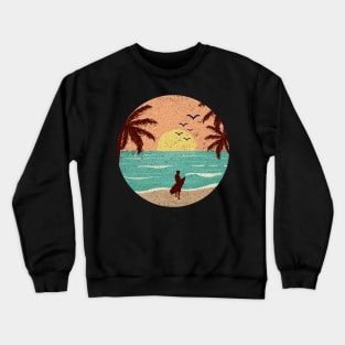 Retro Beach Scene at Sunset with Surfer Crewneck Sweatshirt